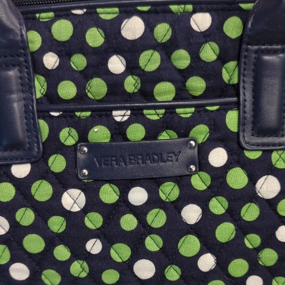 Vera Bradley Navy and Lime Green Polka Dot Tote - Picture 2 of 8